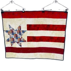 Handmade Patriotic American Flag Quilted Wall Hanging USA Red White Blue 31x40"